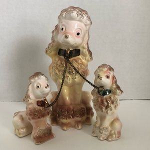 Vintage Betson Dog Puppy Canine Poodle Glitter Ceramic Chained Figurines